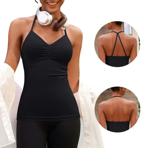 Strappy Backless Workout Tank with Built-In Bra