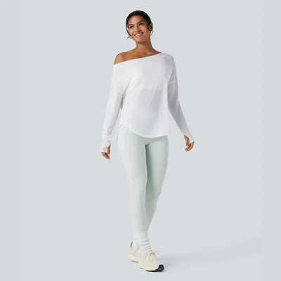 One-Shoulder Long-Sleeve Relaxed Top with Built-In Bra