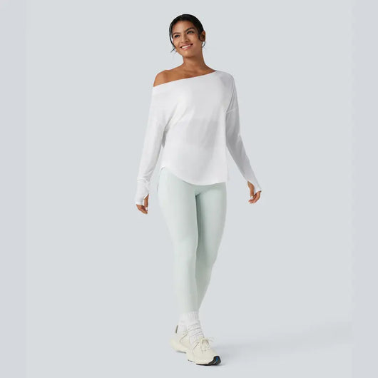 One-Shoulder Long-Sleeve Relaxed Top with Built-In Bra