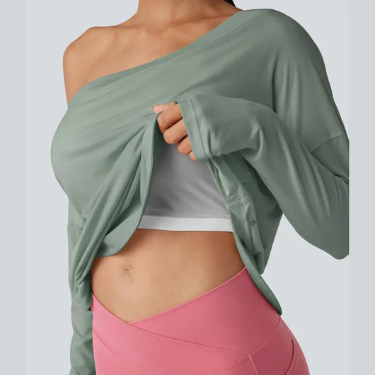 One-Shoulder Long-Sleeve Relaxed Top with Built-In Bra