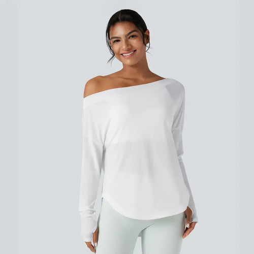 One-Shoulder Long-Sleeve Relaxed Top with Built-In Bra