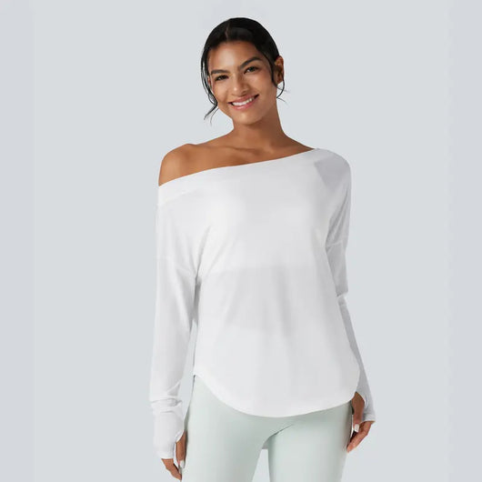 One-Shoulder Long-Sleeve Relaxed Top with Built-In Bra