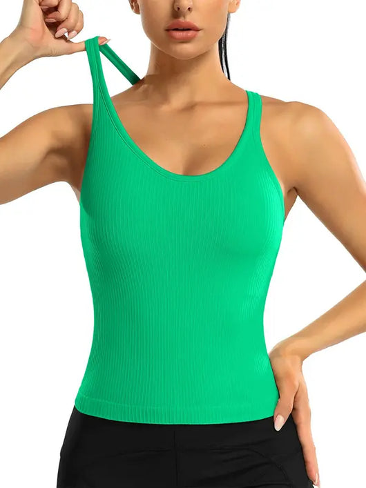 Ribbed Racerback Crop Tank with Built-In Bra