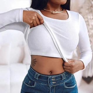 Ribbed Long-Sleeve Sculpt Top with Built-In Bra