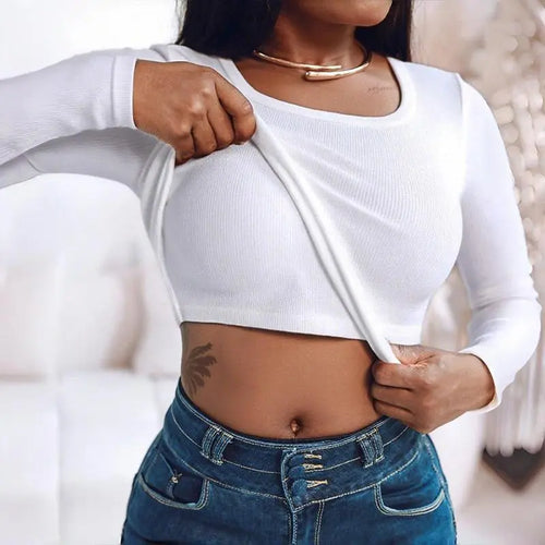 Ribbed Long-Sleeve Sculpt Top with Built-In Bra