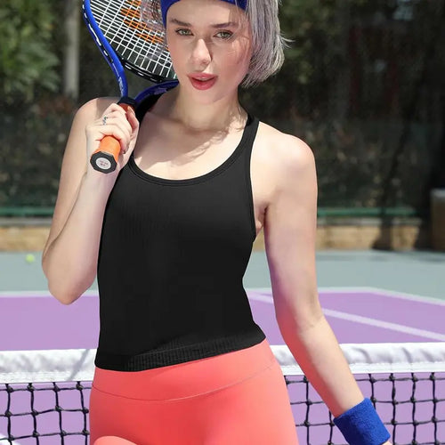 Ribbed Racerback Crop Tank with Built-In Bra