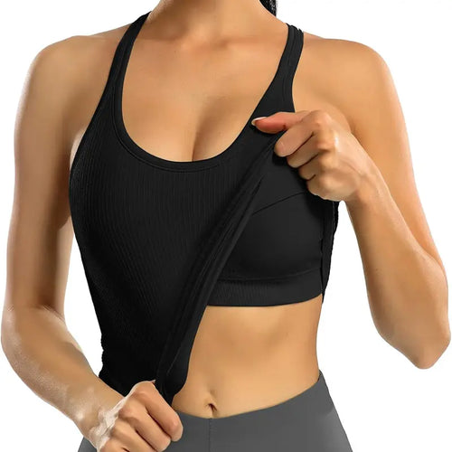 Ribbed Racerback Crop Tank with Built-In Bra